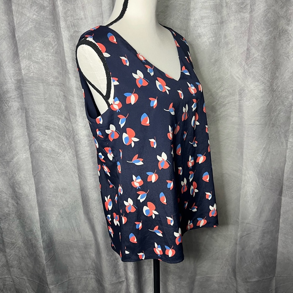 ANTHROPOLOGIE W5 Navy, Orange, Periwinkle & Cream Floral Tulip Pattern Tank Top - Picture 3 of 10